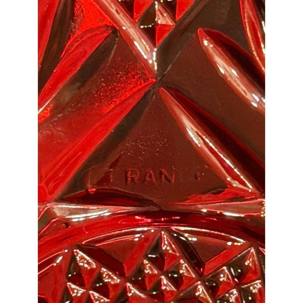 Vintage Ruby Red Glass Dessert Plates Set of 2 Starburst MADE IN FRANCE